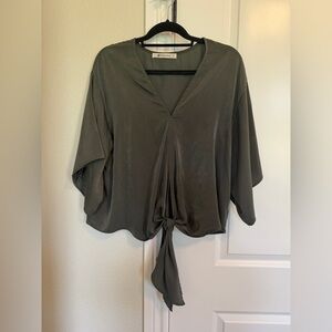 The Impeccable Pig Olive Tie-Front V-Neck Blouse